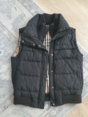 Burberry Black Puffer Zip And Snap Vest SzM